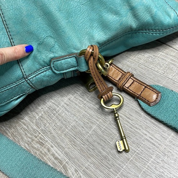 Vintage FOSSIL Teal Large Leather Explorer Foldover Crossbody Messenger Bag - Picture 11 of 15